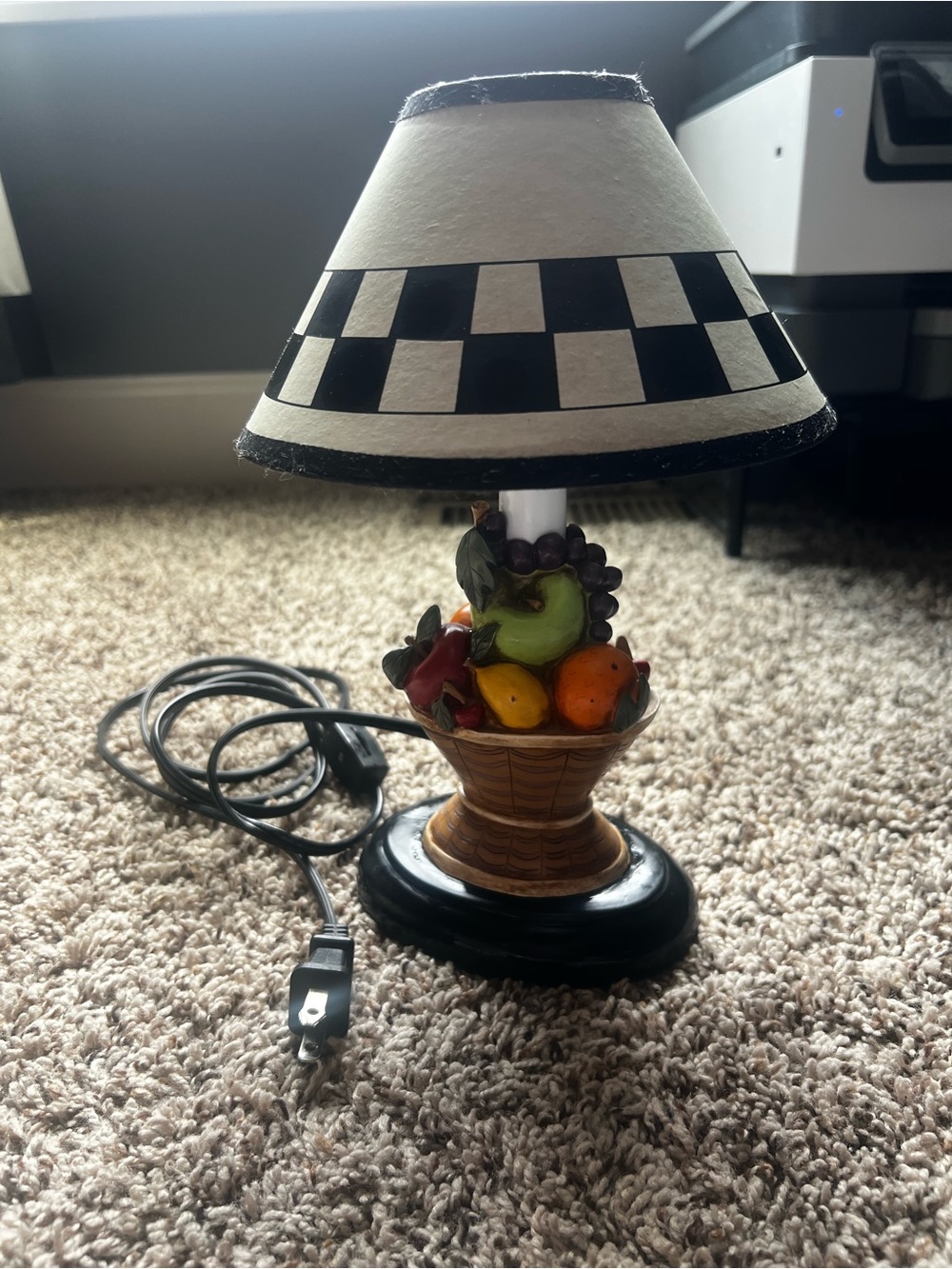 Warren Kimble Decorative Fruit Basket Table Lamp with Black & White Shade